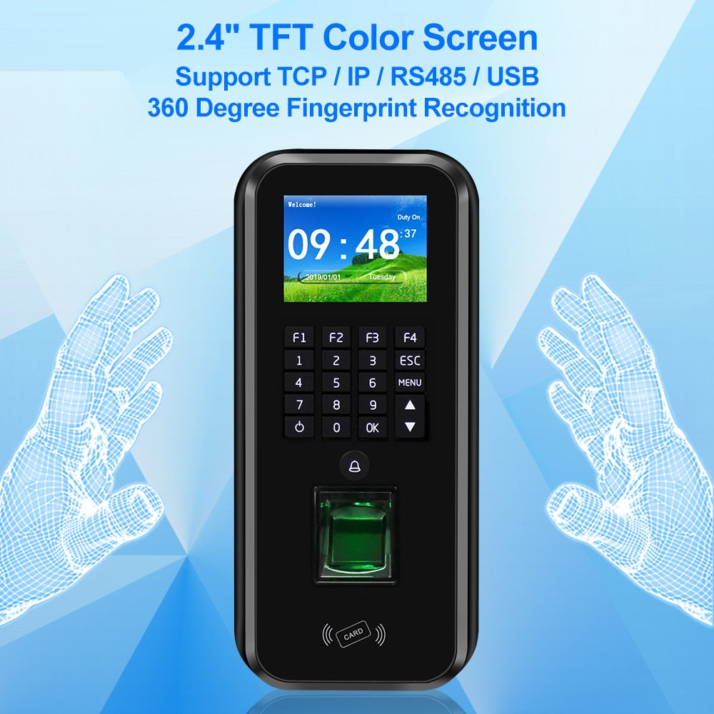 RFID Access Control System Realand 2.4inch TCP/IP/RS485 Biometric Fingerprint Time Attendance Machine Employee Check-in Recorder