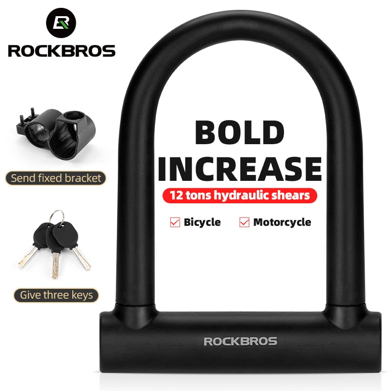 ROCKBROS  Bicycle U Lock MTB Road Bike Wheel Lock 3 Keys Anti-theft Safety Motorcycle Scooter Cycling Lock Bicycle Accessories