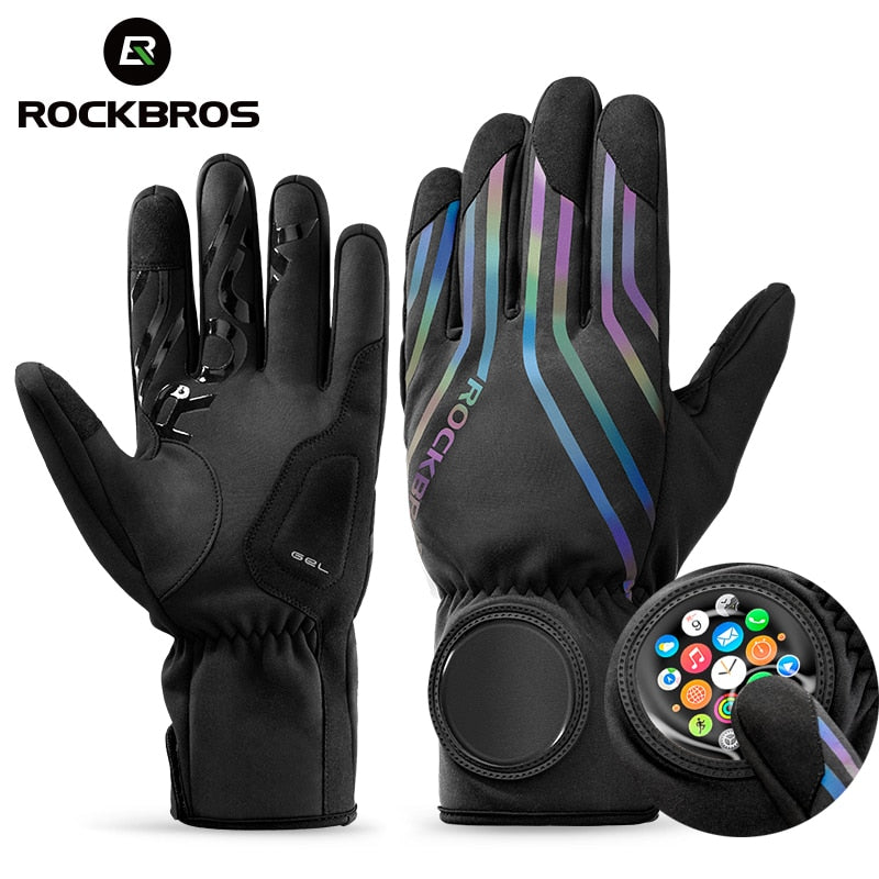 ROCKBROS Winter Bike Gloves Smartwatch Phone Touch Screen Bicycle Gloves Cycling Motorcycle Fleece Warm Sports Skiing Gloves
