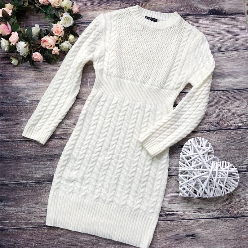 RUGOD New Sweater Dress Women Fashion Hollow Out Knitted Dress Multi Colors Twist Pattern Bodycon Dress 2020 New