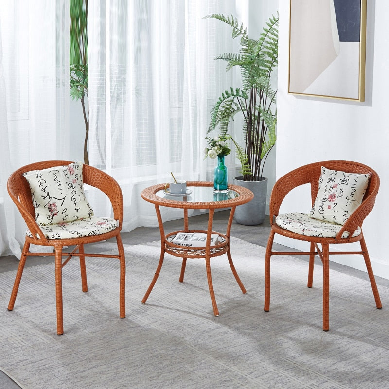 Rattan chairs Outdoor furniture Suit Courtyard  garden terrace and balcony Table and chair combination hand-woven back chair