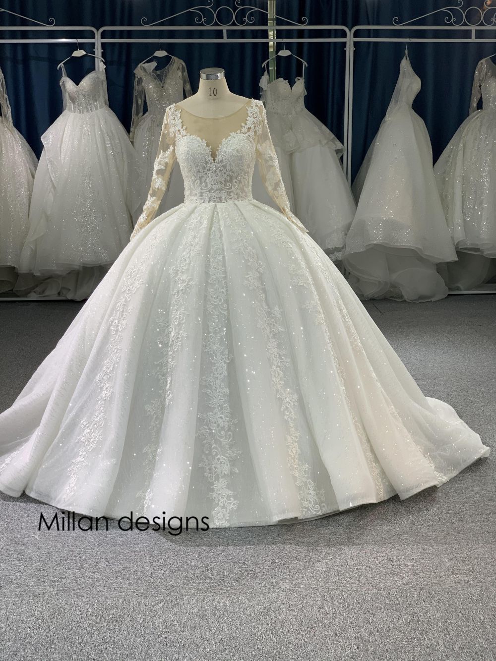 Milan Designs Luxury Long Sleeves Wedding Dresses Delicate Lace Ball Gown Bridal Dress Beaded Bridal Gown Vestido De Novias