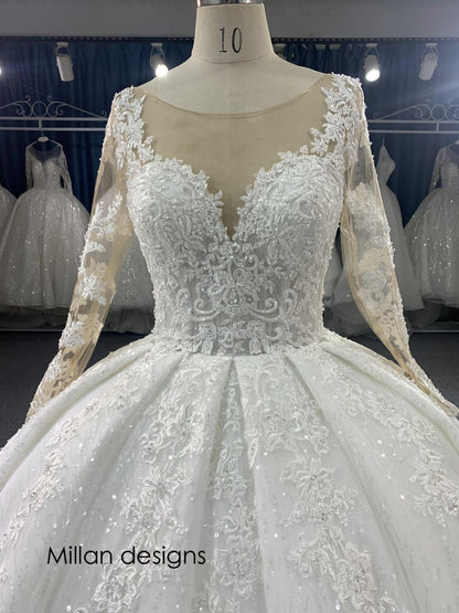 Milan Designs Luxury Long Sleeves Wedding Dresses Delicate Lace Ball Gown Bridal Dress Beaded Bridal Gown Vestido De Novias