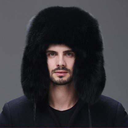 Real fur100% Fox Skin Russian businessmen Pilot bombers Full mao Men's hat ushanka Winter Ear Guard Hat Raccoon