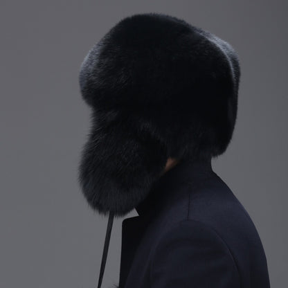 Real fur100% Fox Skin Russian businessmen Pilot bombers Full mao Men's hat ushanka Winter Ear Guard Hat Raccoon