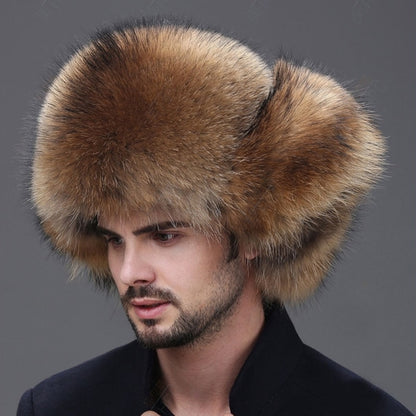 Real fur100% Fox Skin Russian businessmen Pilot bombers Full mao Men's hat ushanka Winter Ear Guard Hat Raccoon