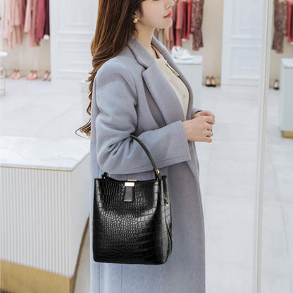 Retro Alligator Bucket Bags Women Crocodile Pattern Handbag Capacity Casual Crocodile Shoulder Messenger Bags Ladies PU Purse
