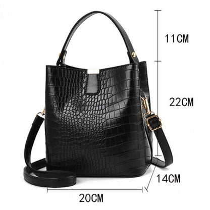 Retro Alligator Bucket Bags Women Crocodile Pattern Handbag Capacity Casual Crocodile Shoulder Messenger Bags Ladies PU Purse