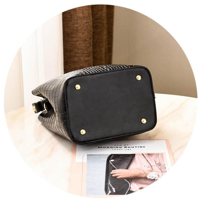 Retro Alligator Bucket Bags Women Crocodile Pattern Handbag Capacity Casual Crocodile Shoulder Messenger Bags Ladies PU Purse