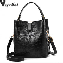 将图片加载到图库查看器，Retro Alligator Bucket Bags Women Crocodile Pattern Handbag Capacity Casual Crocodile Shoulder Messenger Bags Ladies PU Purse
