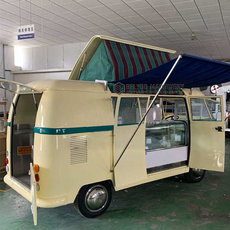 Retro Camper House Trailer Cooking Catering Car VW T1 Concession Food Truck Trailer Mobile Kitchen