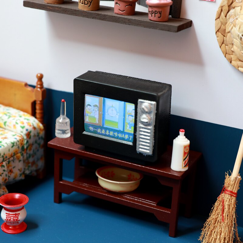 Retro Mini Portable TV Television Watch TV Dollhouse Scene ob11 Model Miniature TV Model Toys