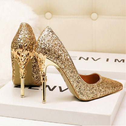 Rhinestone Women's Shoes High Heels Sequin Sexy Party Wedding Bridal Shoes Metal Heel Stiletto Woman Pumps Pointed Ladies Shoes
