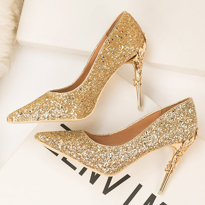 Rhinestone Women's Shoes High Heels Sequin Sexy Party Wedding Bridal Shoes Metal Heel Stiletto Woman Pumps Pointed Ladies Shoes
