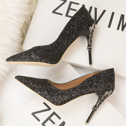 Rhinestone Women's Shoes High Heels Sequin Sexy Party Wedding Bridal Shoes Metal Heel Stiletto Woman Pumps Pointed Ladies Shoes