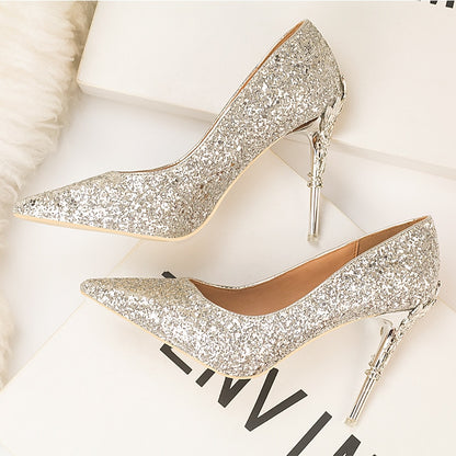 Rhinestone Women's Shoes High Heels Sequin Sexy Party Wedding Bridal Shoes Metal Heel Stiletto Woman Pumps Pointed Ladies Shoes