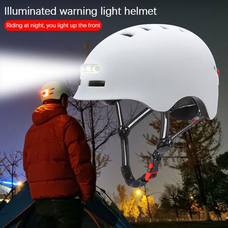 Riding Helmet W/Front＆Warning Lights Kids Adult Bicycle Electric Car Scooter Bicycle Helemet Protective Gear Safety Headwear