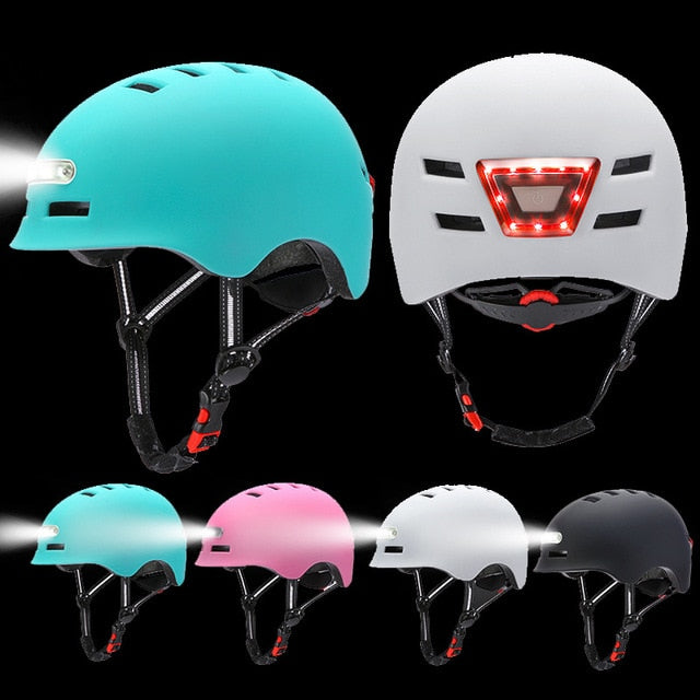 Riding Helmet W/Front＆Warning Lights Kids Adult Bicycle Electric Car Scooter Bicycle Helemet Protective Gear Safety Headwear