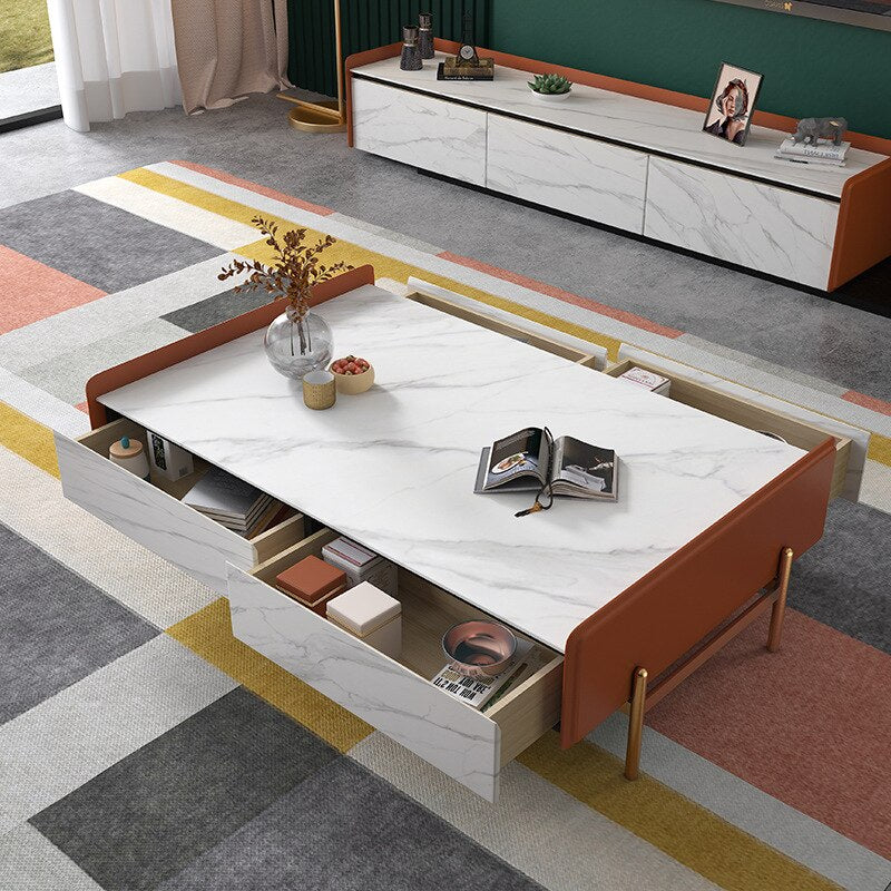 Rock Board Tea Table TV Cabinet Unit  Rectangular Northern European Small-Sized Marble Tea Table. Coffee Table