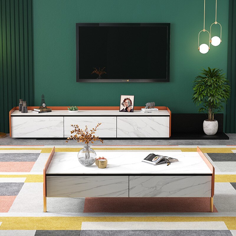 Rock Board Tea Table TV Cabinet Unit  Rectangular Northern European Small-Sized Marble Tea Table. Coffee Table