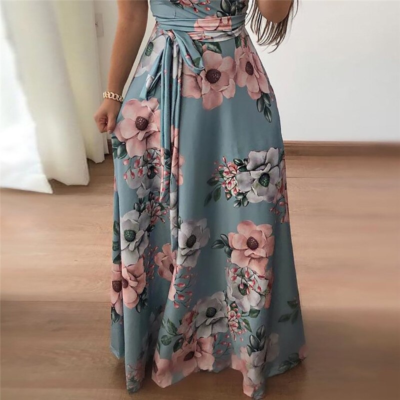 Rogi Summer Long Dress 2019 Floral Print Boho Beach Dress Tunic Maxi Dress Women Elegant Evening Party Dresses Vestidos Verano