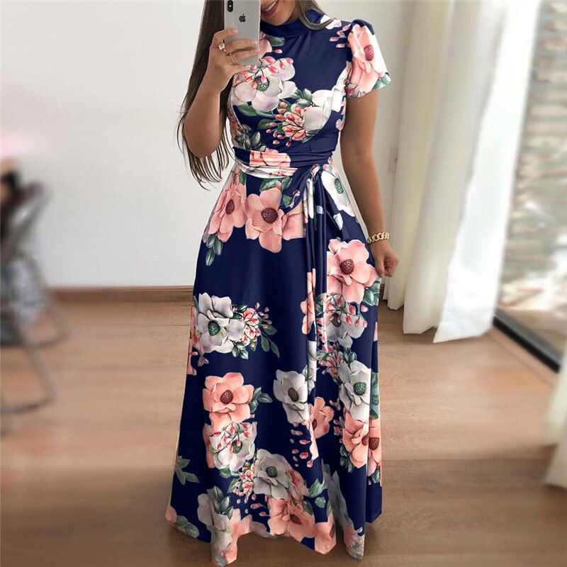 Rogi Summer Long Dress 2019 Floral Print Boho Beach Dress Tunic Maxi Dress Women Elegant Evening Party Dresses Vestidos Verano