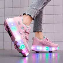 將圖片載入圖庫檢視器 Roller Skate Shoes for Kids Boys Girls LED Wheels Sneakers with On Double Wheels Children Boy Girl Glowing Roller Sneakers Shoes
