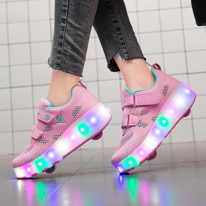 Roller Skate Shoes for Kids Boys Girls LED Wheels Sneakers with On Double Wheels Children Boy Girl Glowing Roller Sneakers Shoes