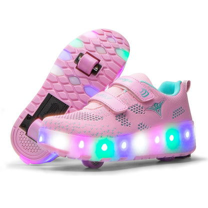 Roller Skate Shoes for Kids Boys Girls LED Wheels Sneakers with On Double Wheels Children Boy Girl Glowing Roller Sneakers Shoes