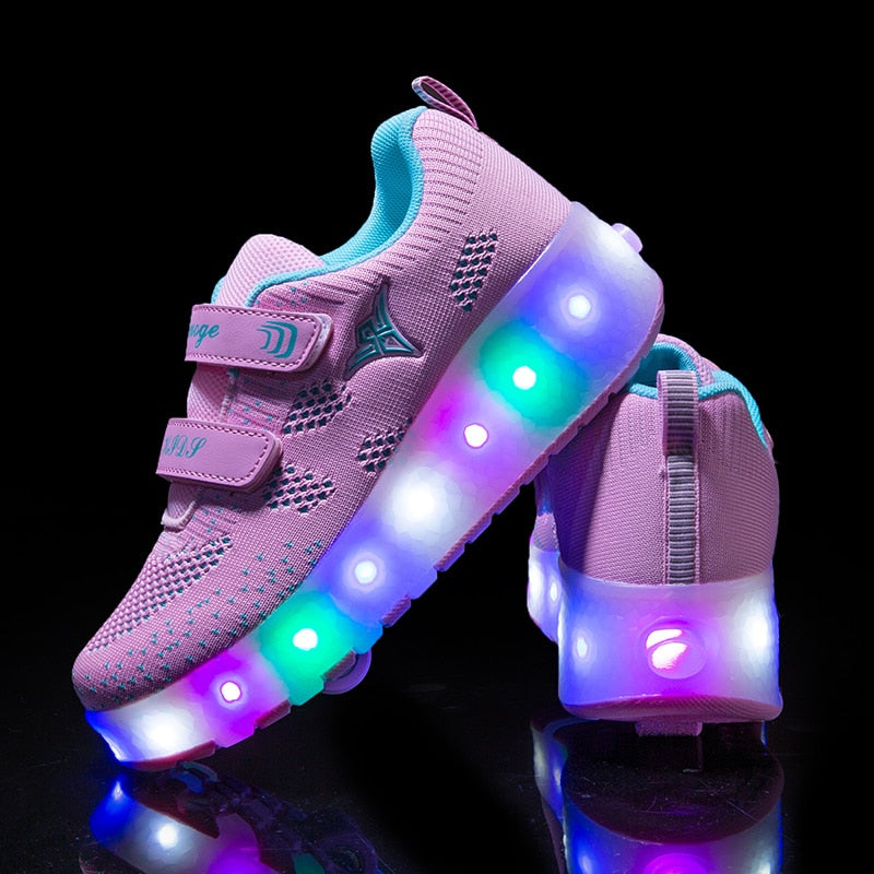 Roller Skate Shoes for Kids Boys Girls LED Wheels Sneakers with On Double Wheels Children Boy Girl Glowing Roller Sneakers Shoes