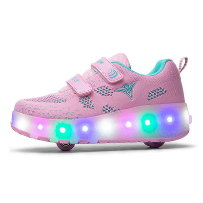 Roller Skate Shoes for Kids Boys Girls LED Wheels Sneakers with On Double Wheels Children Boy Girl Glowing Roller Sneakers Shoes