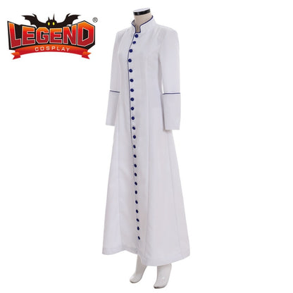 Roman women white Priest Cassock Robe Gown Clergyman Vestments Medieval Ritual Robe