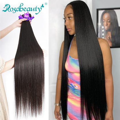 Rosa Beauty 8 to 28 30 40 Inch Natural Color Brazilian Hair Weave 1 3 4 Bundles Straight 100% Remy Human Hair Extensions Weft
