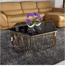 Load image into Gallery viewer, Rose Gold hexagon tea table tempered glass tea table living room sofa table tea table stainless steel coffee table
