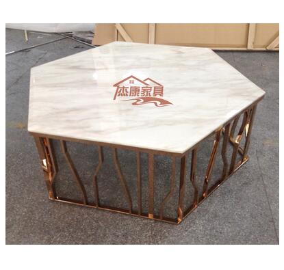 Rose Gold hexagon tea table tempered glass tea table living room sofa table tea table stainless steel coffee table