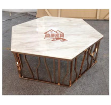 Load image into Gallery viewer, Rose Gold hexagon tea table tempered glass tea table living room sofa table tea table stainless steel coffee table
