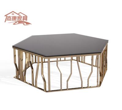 Rose Gold hexagon tea table tempered glass tea table living room sofa table tea table stainless steel coffee table