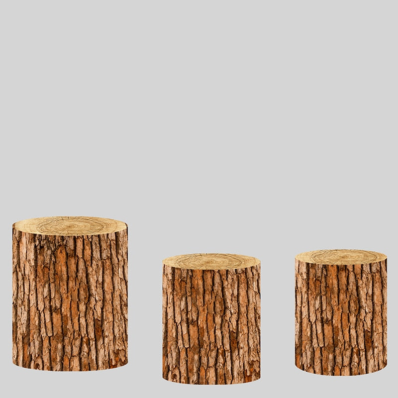 Round Cylinder Plinth Covers Background Elastic Fabric Polyster Customize Size Brown Wood Dessert Table cover