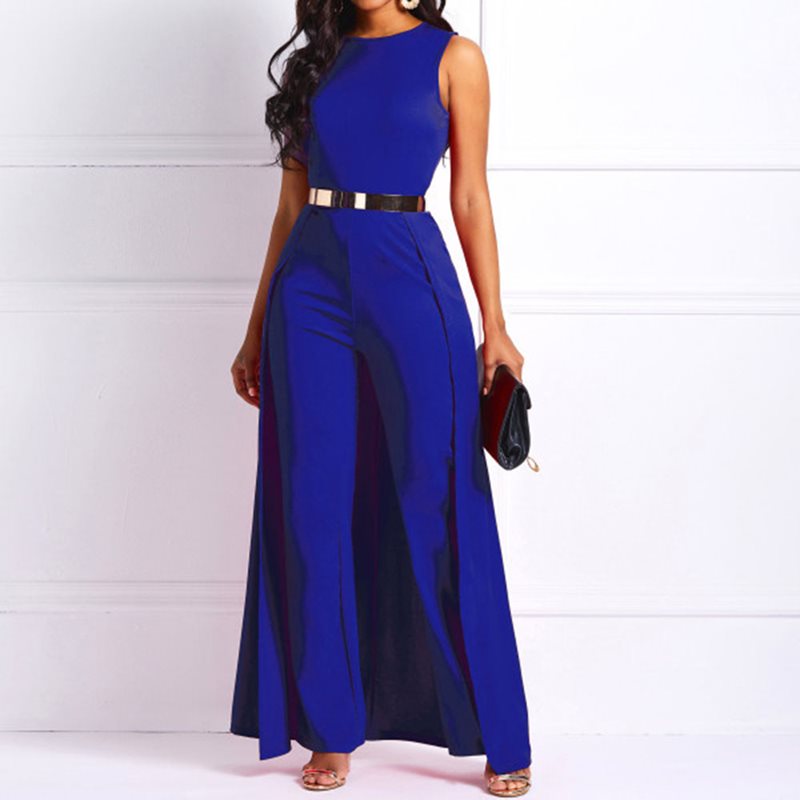Women's Long Jumpsuits Straight Plain Swallowtail Elegant Formal Party Royal Blue Red Black Ladies Wide Leg Jumpsuits Rompers Work