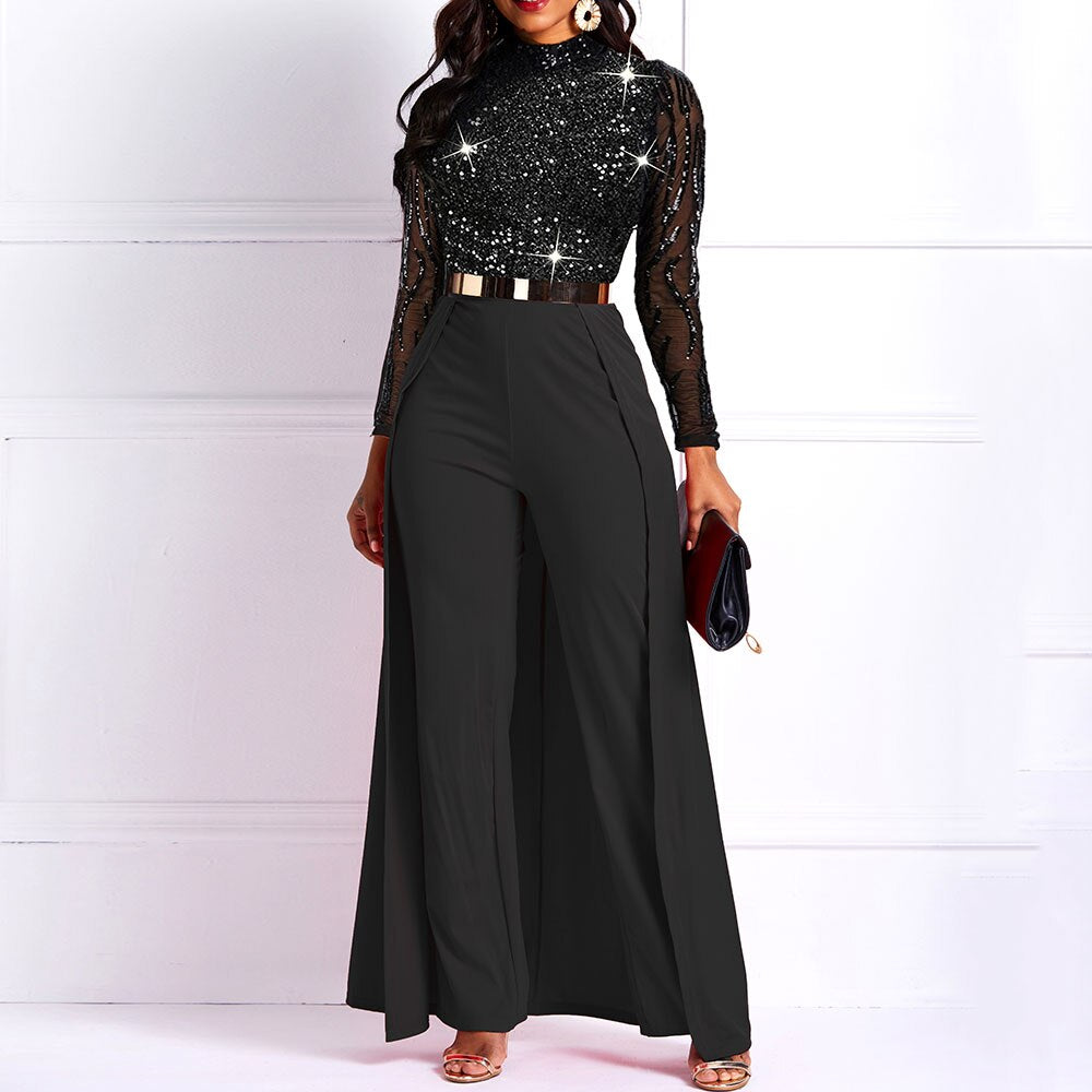 Women's Long Jumpsuits Straight Plain Swallowtail Elegant Formal Party Royal Blue Red Black Ladies Wide Leg Jumpsuits Rompers Work