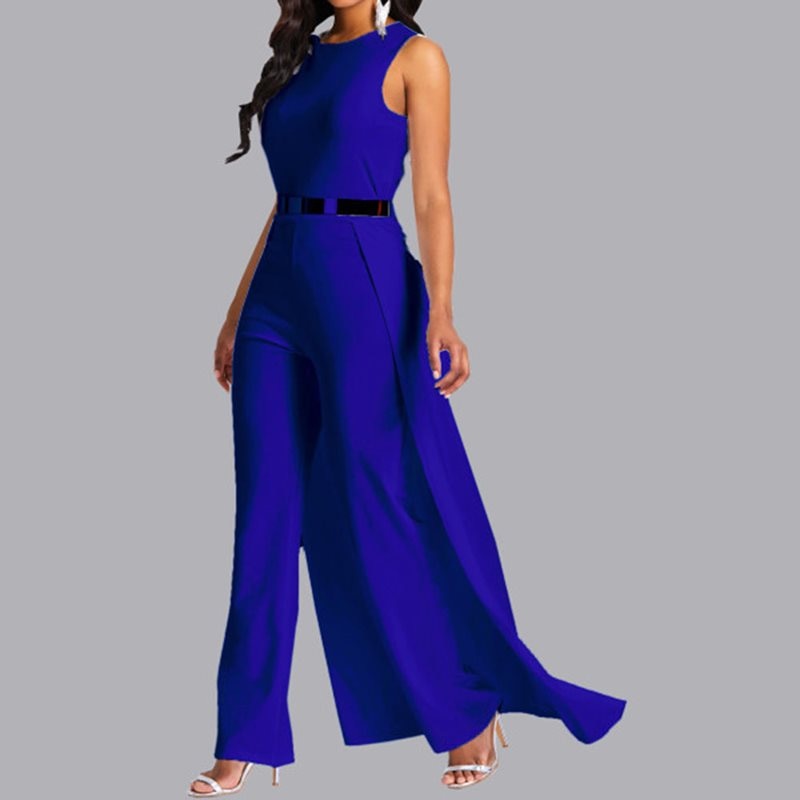 Women's Long Jumpsuits Straight Plain Swallowtail Elegant Formal Party Royal Blue Red Black Ladies Wide Leg Jumpsuits Rompers Work