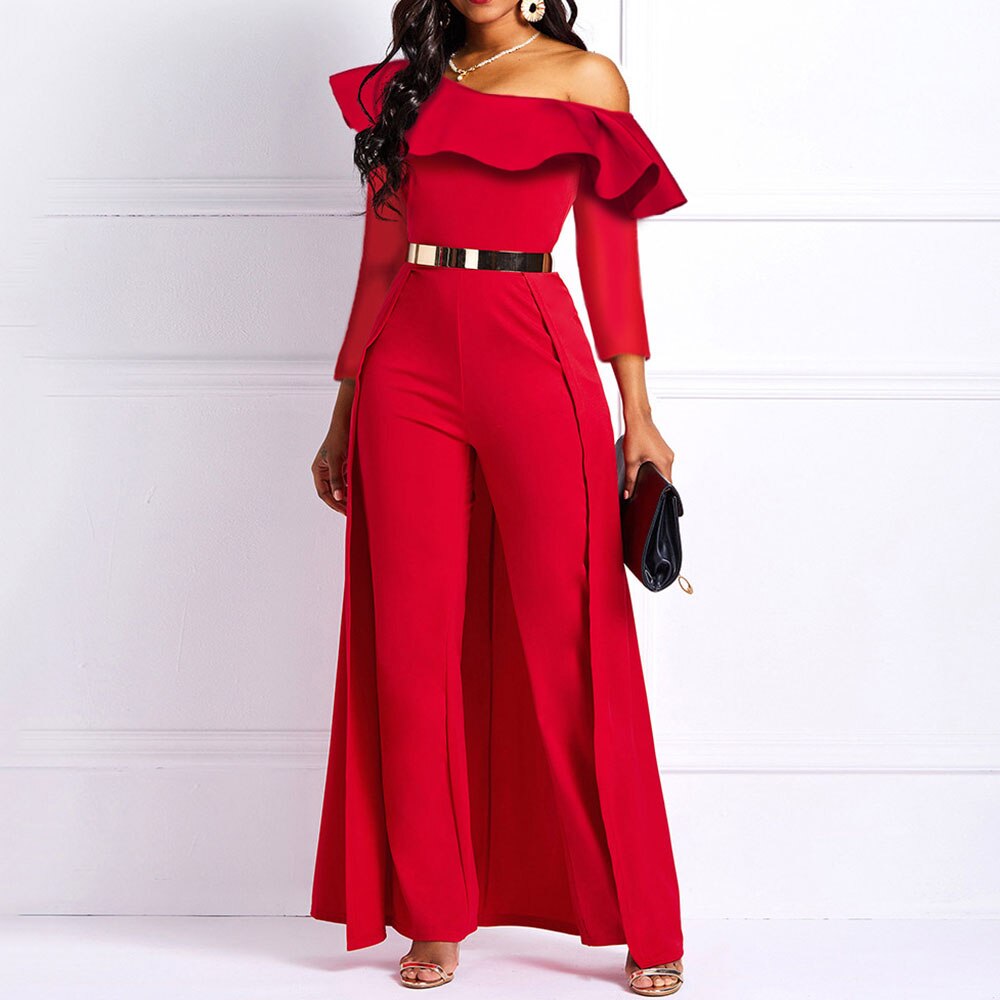 Women's Long Jumpsuits Straight Plain Swallowtail Elegant Formal Party Royal Blue Red Black Ladies Wide Leg Jumpsuits Rompers Work