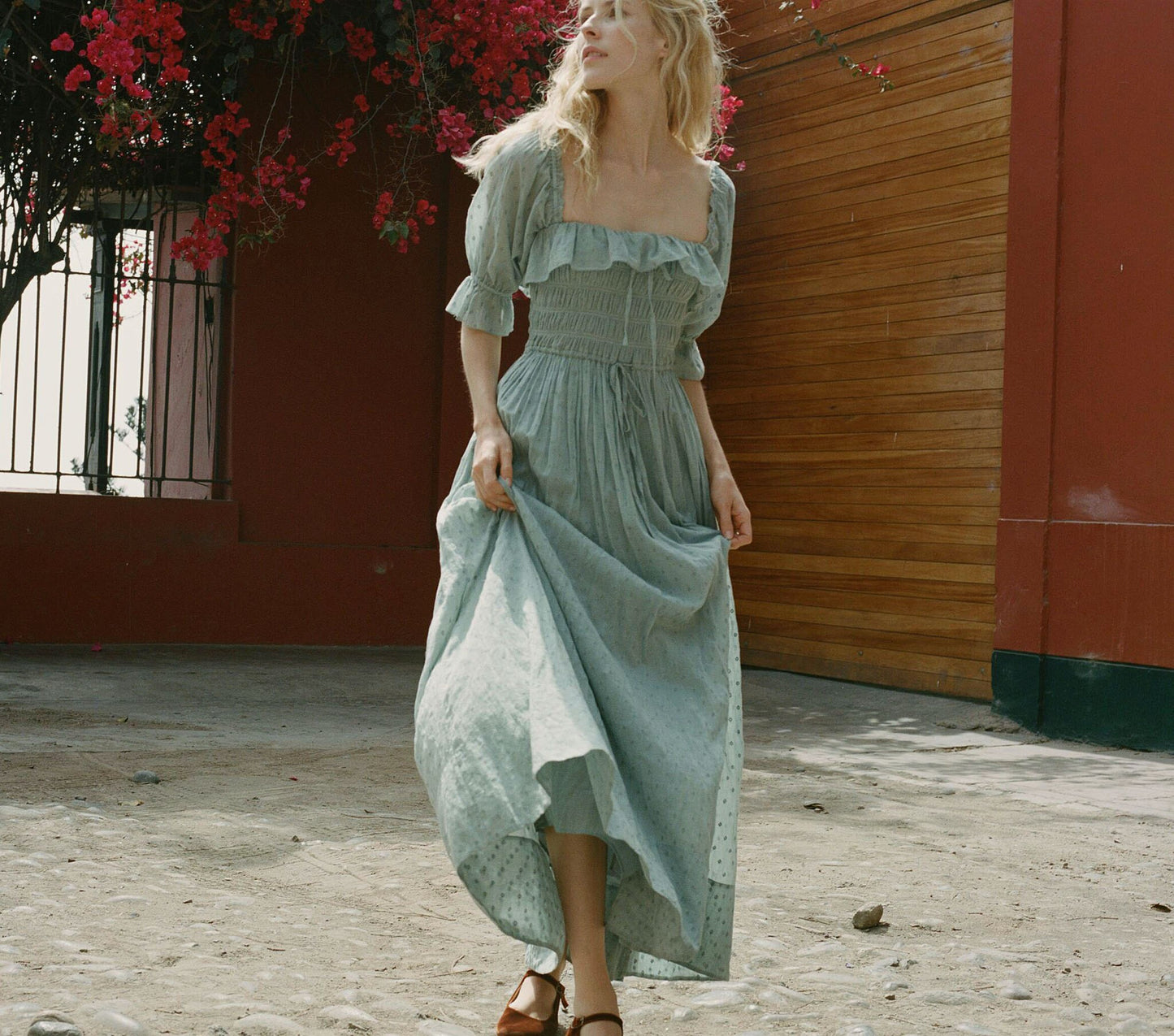 Ruffles Trim Elegant Long Dress Women Summer  Autumn Half Sleeve Low cut Sexy Dress Ladies Casual High Waist Pleated Midi Dress