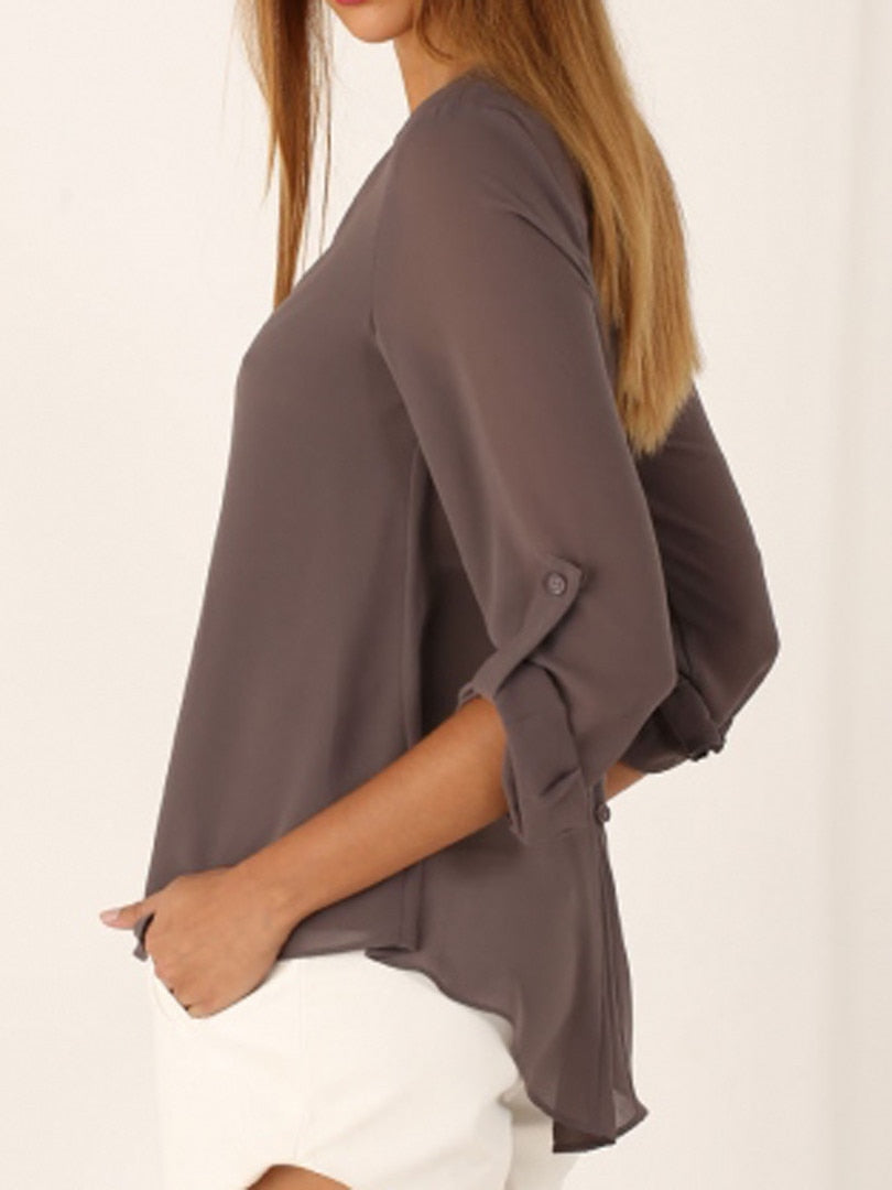 S-5XL Women Deep V Neck Shirts 2019 Summer button long sleeve ladies tops chiffon shirts solid elegant Top Black casual Blouses