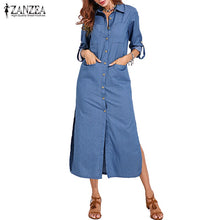 Charger l&#39;image dans la galerie, S 5XL ZANZEA 2019 Spring Fashion Denim Blue Dress  Women Casual Lapel Long Sleeve Long Shirt Vestido Elegant Work OL Sundress
