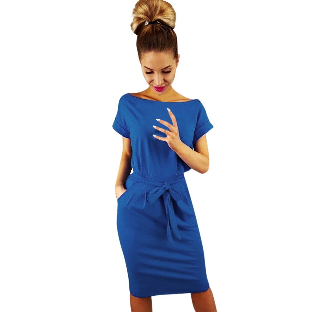 SAGACE Fashion 2019 Women's Summer Casual Pocket Dress Ladies Short Sleeve solid color Evening Party Mini Dress Female new