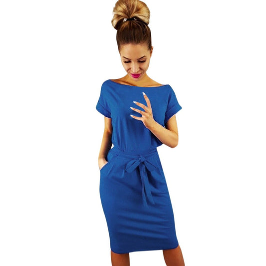 SAGACE Fashion 2019 Women's Summer Casual Pocket Dress Ladies Short Sleeve solid color Evening Party Mini Dress Female new