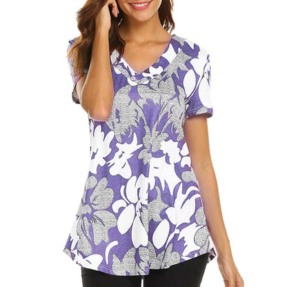 SAGACE Summer Fashion Blouse Women Casual Short Sleeve Print Top Fashion Shirt Ladies Tops Blouse V neck Shirts Blouses Women