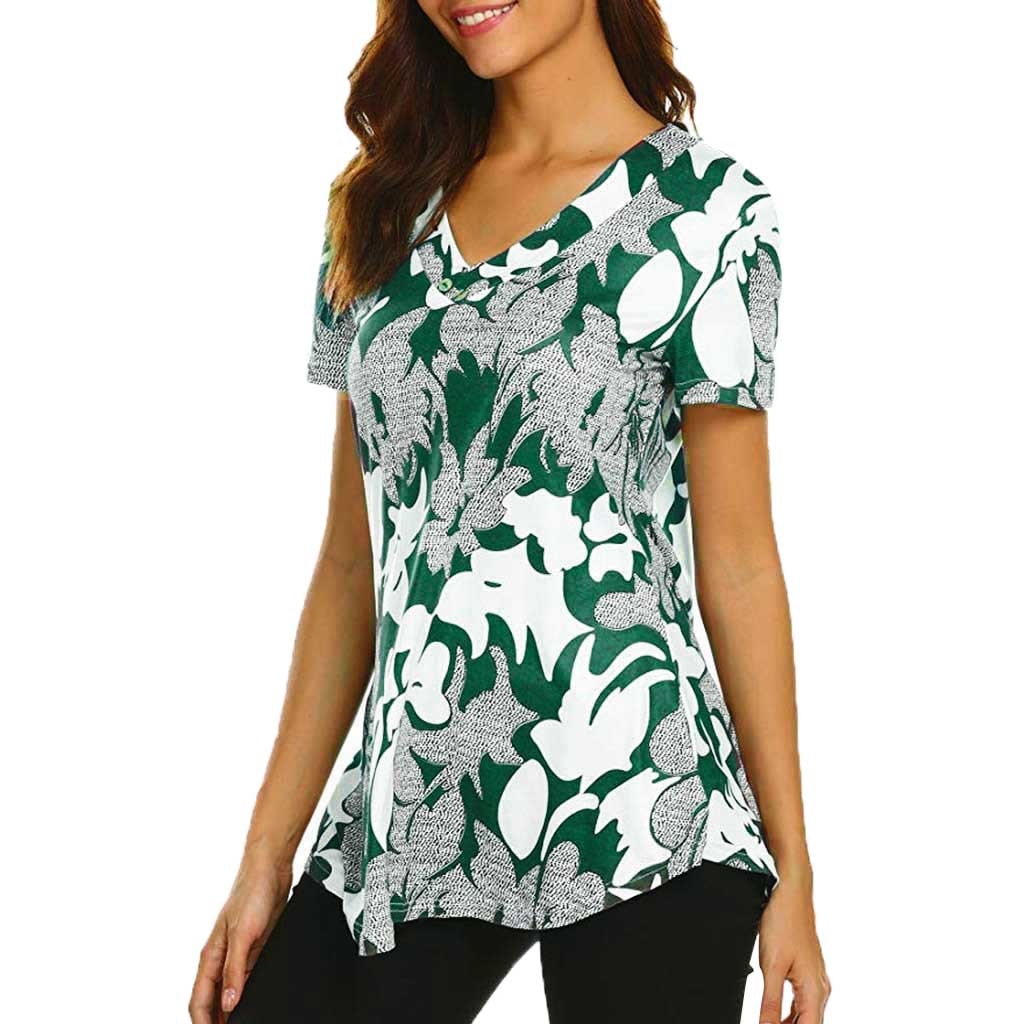 SAGACE Summer Fashion Blouse Women Casual Short Sleeve Print Top Fashion Shirt Ladies Tops Blouse V neck Shirts Blouses Women