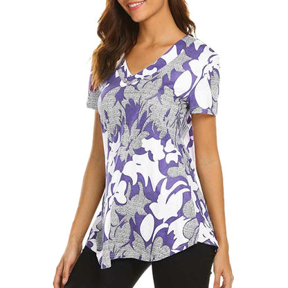 SAGACE Summer Fashion Blouse Women Casual Short Sleeve Print Top Fashion Shirt Ladies Tops Blouse V neck Shirts Blouses Women